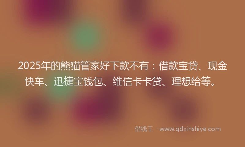 2025年的熊猫管家好下款不有：借款宝贷、现金快车、迅捷宝钱包、维信卡卡贷、理想给等。