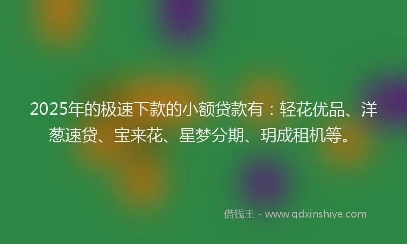 2025年的极速下款的小额贷款有：轻花优品、洋葱速贷、宝来花、星梦分期、玥成租机等。