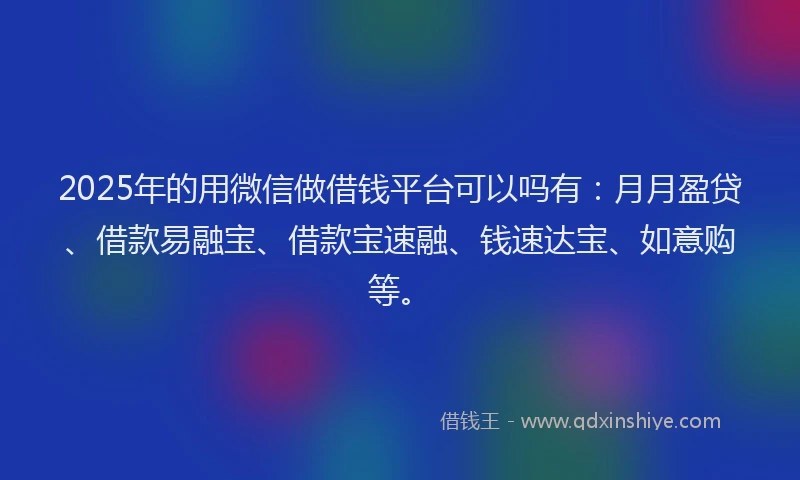 2025年的用微信做借钱平台可以吗有：月月盈贷、借款易融宝、借款宝速融、钱速达宝、如意购等。