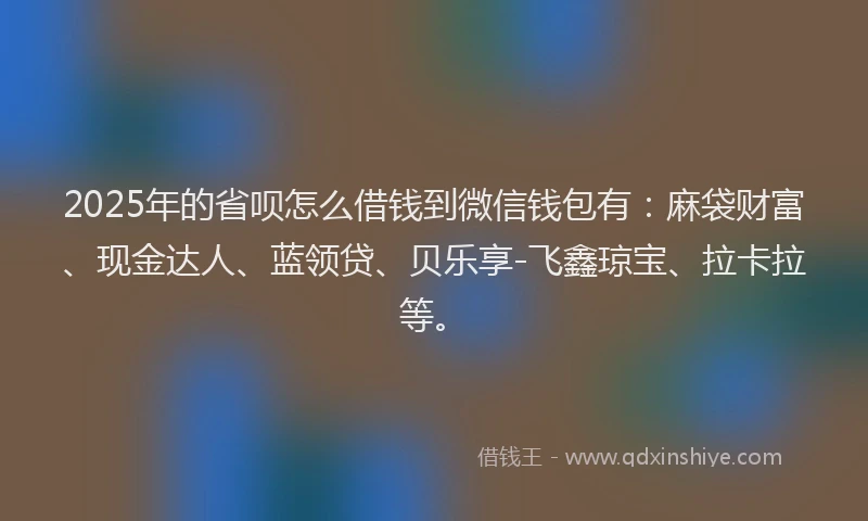 2025年的省呗怎么借钱到微信钱包有：麻袋财富、现金达人、蓝领贷、贝乐享-飞鑫琼宝、拉卡拉等。