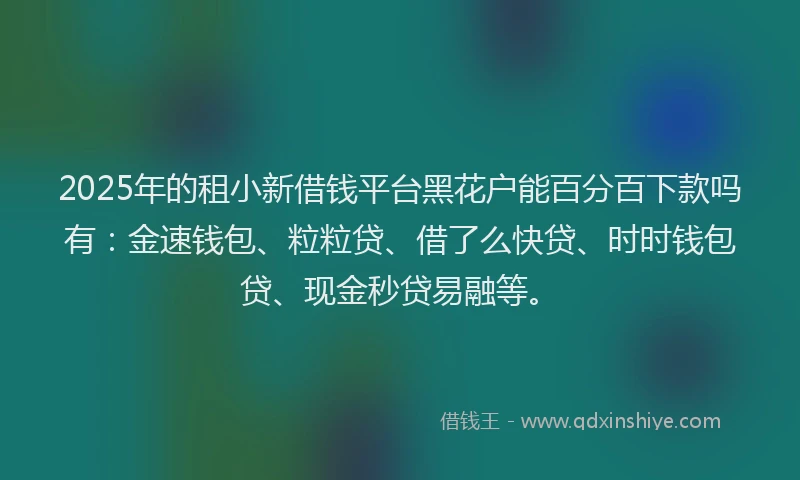 2025年的租小新借钱平台黑花户能百分百下款吗有：金速钱包、粒粒贷、借了么快贷、时时钱包贷、现金秒贷易融等。