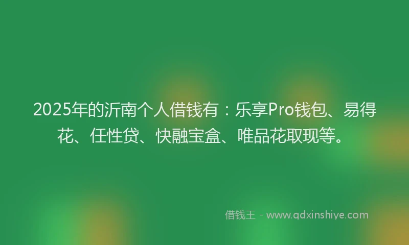 2025年的沂南个人借钱有：乐享Pro钱包、易得花、任性贷、快融宝盒、唯品花取现等。