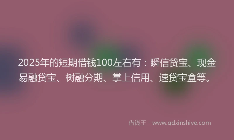 2025年的短期借钱100左右有：瞬信贷宝、现金易融贷宝、树融分期、掌上信用、速贷宝盒等。