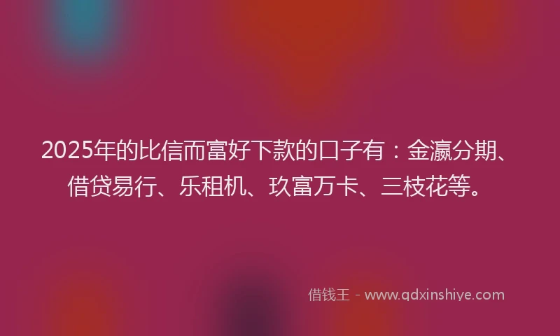 2025年的比信而富好下款的口子有：金瀛分期、借贷易行、乐租机、玖富万卡、三枝花等。