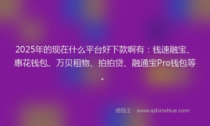 2025年的现在什么平台好下款啊有：钱速融宝、惠花钱包、万贝租物、拍拍贷、融通宝Pro钱包等。