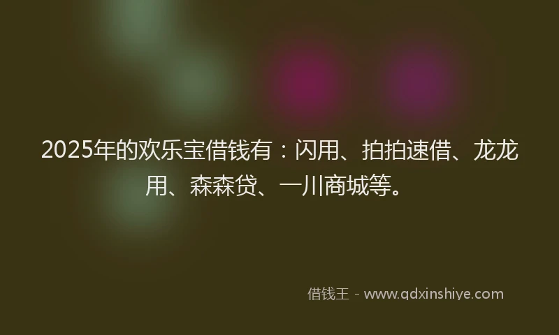 2025年的欢乐宝借钱有：闪用、拍拍速借、龙龙用、森森贷、一川商城等。