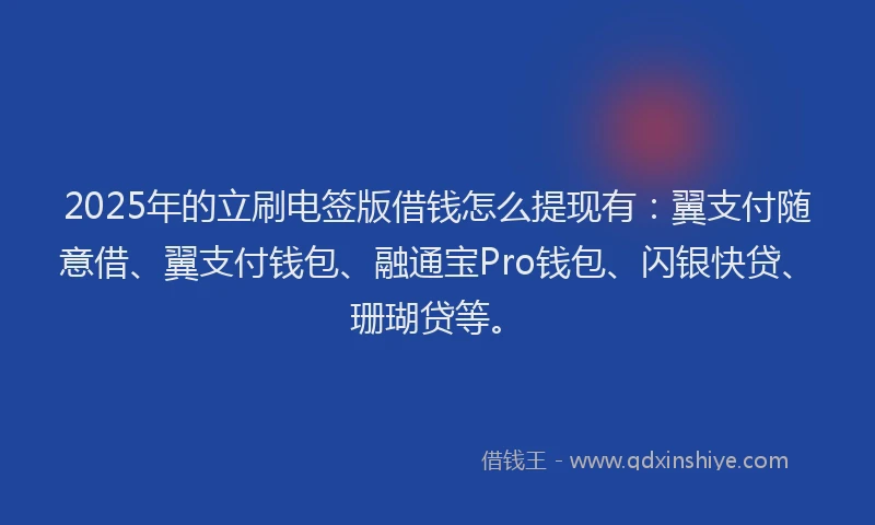 2025年的立刷电签版借钱怎么提现有：翼支付随意借、翼支付钱包、融通宝Pro钱包、闪银快贷、珊瑚贷等。