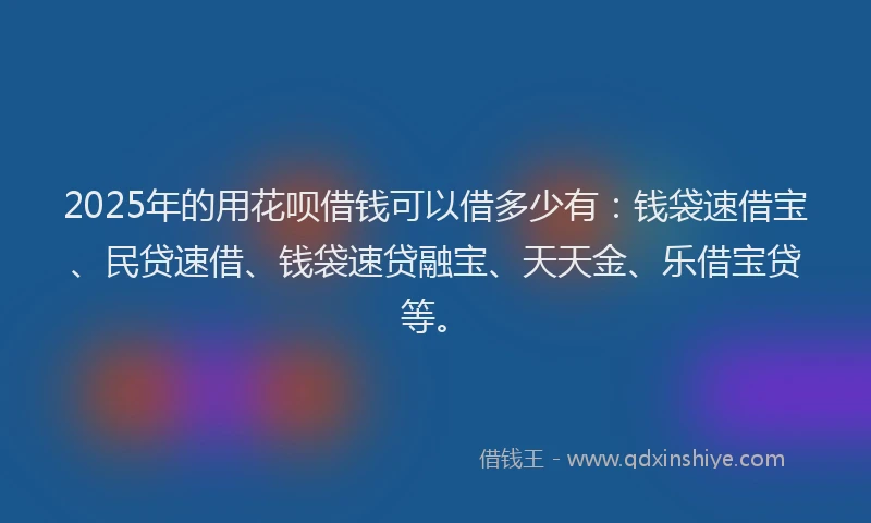 2025年的用花呗借钱可以借多少有：钱袋速借宝、民贷速借、钱袋速贷融宝、天天金、乐借宝贷等。