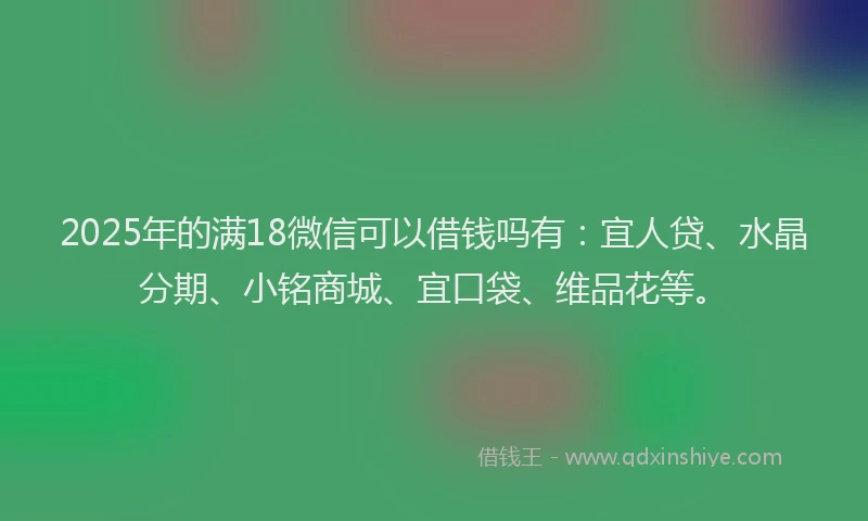 2025年的满18微信可以借钱吗有：宜人贷、水晶分期、小铭商城、宜口袋、维品花等。