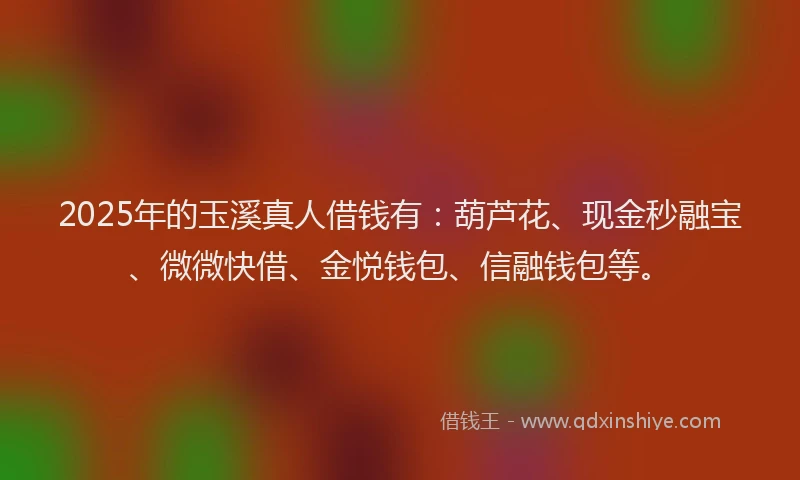 2025年的玉溪真人借钱有：葫芦花、现金秒融宝、微微快借、金悦钱包、信融钱包等。