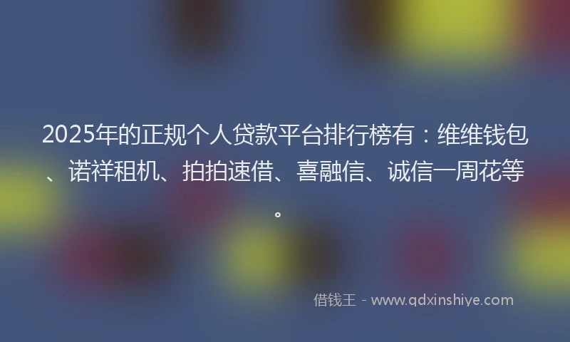 2025年的正规个人贷款平台排行榜有：维维钱包、诺祥租机、拍拍速借、喜融信、诚信一周花等。