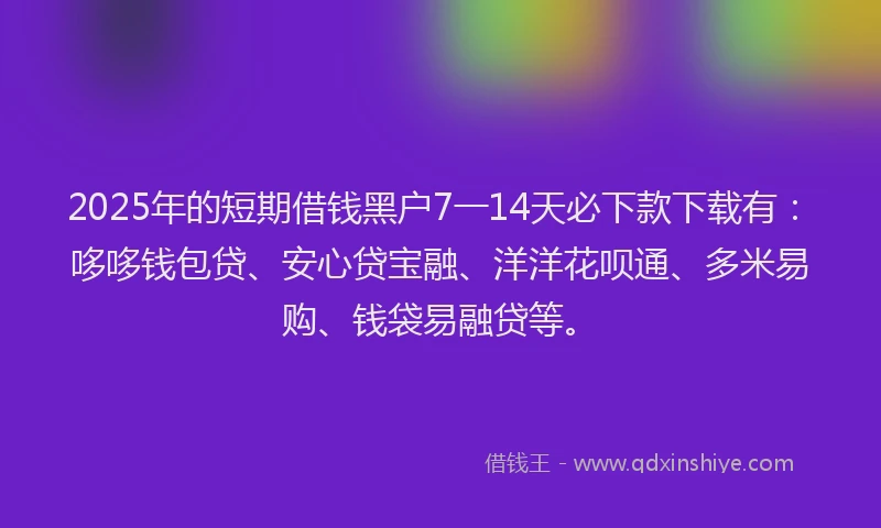 2025年的短期借钱黑户7一14天必下款下载有：哆哆钱包贷、安心贷宝融、洋洋花呗通、多米易购、钱袋易融贷等。