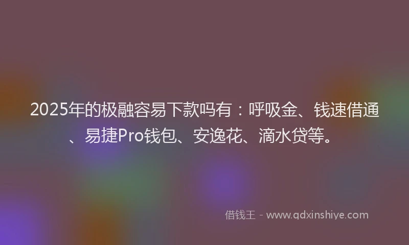 2025年的极融容易下款吗有：呼吸金、钱速借通、易捷Pro钱包、安逸花、滴水贷等。