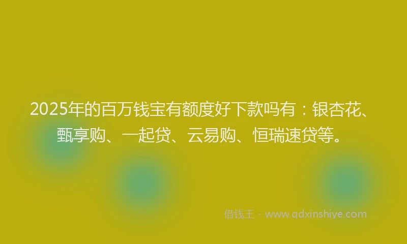 2025年的百万钱宝有额度好下款吗有：银杏花、甄享购、一起贷、云易购、恒瑞速贷等。
