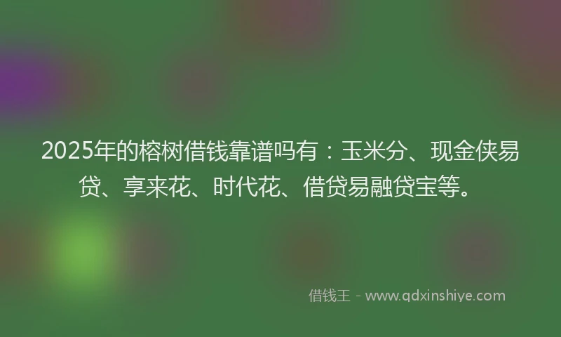 2025年的榕树借钱靠谱吗有：玉米分、现金侠易贷、享来花、时代花、借贷易融贷宝等。