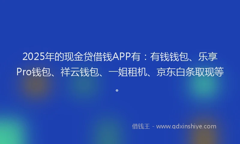 2025年的现金贷借钱APP有：有钱钱包、乐享Pro钱包、祥云钱包、一姐租机、京东白条取现等。