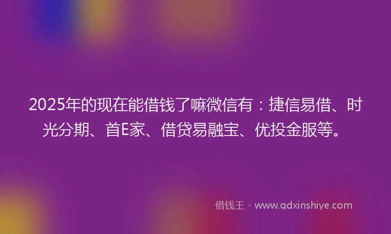 2025年的现在能借钱了嘛微信有：捷信易借、时光分期、首E家、借贷易融宝、优投金服等。
