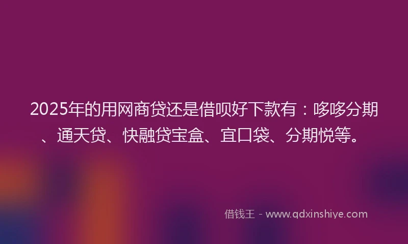 2025年的用网商贷还是借呗好下款有：哆哆分期、通天贷、快融贷宝盒、宜口袋、分期悦等。