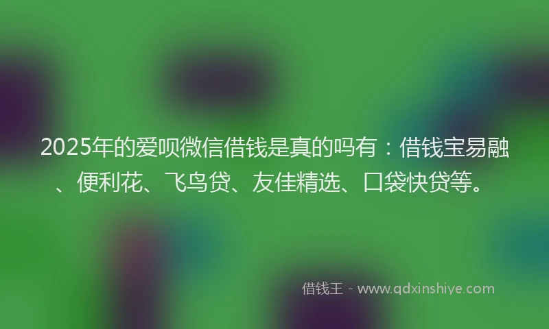 2025年的爱呗微信借钱是真的吗有：借钱宝易融、便利花、飞鸟贷、友佳精选、口袋快贷等。