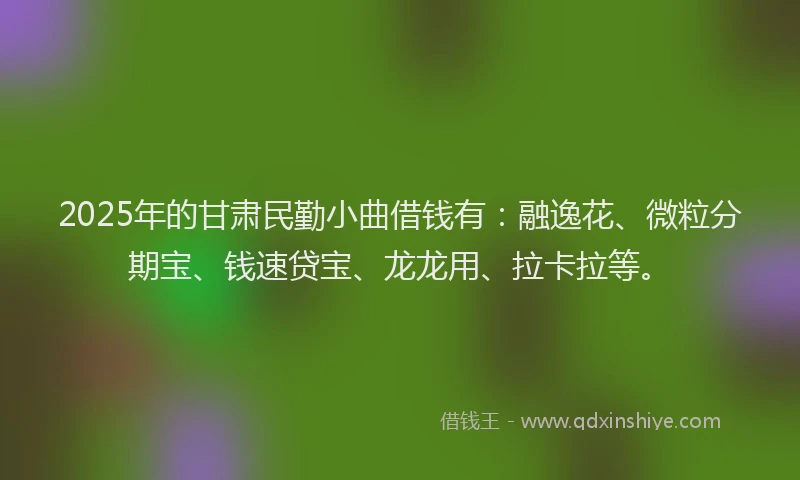 2025年的甘肃民勤小曲借钱有：融逸花、微粒分期宝、钱速贷宝、龙龙用、拉卡拉等。