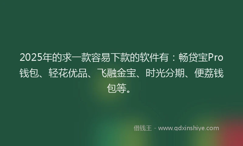 2025年的求一款容易下款的软件有：畅贷宝Pro钱包、轻花优品、飞融金宝、时光分期、便荔钱包等。