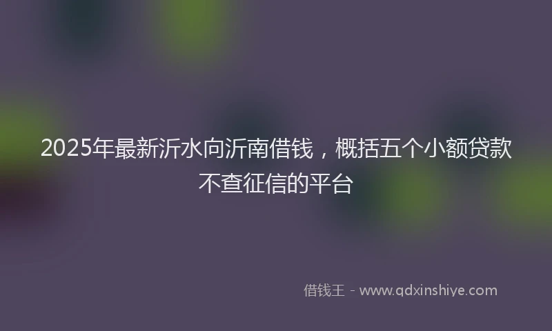 2025年最新沂水向沂南借钱，概括五个小额贷款不查征信的平台