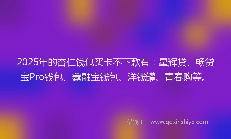 2025年的杏仁钱包买卡不下款有：星辉贷、畅贷宝Pro钱包、鑫融宝钱包、洋钱罐、青春购等。