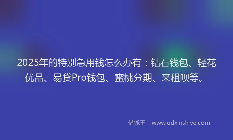 2025年的特别急用钱怎么办有：钻石钱包、轻花优品、易贷Pro钱包、蜜桃分期、来租呗等。
