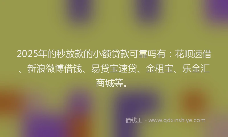 2025年的秒放款的小额贷款可靠吗有：花呗速借、新浪微博借钱、易贷宝速贷、金租宝、乐金汇商城等。