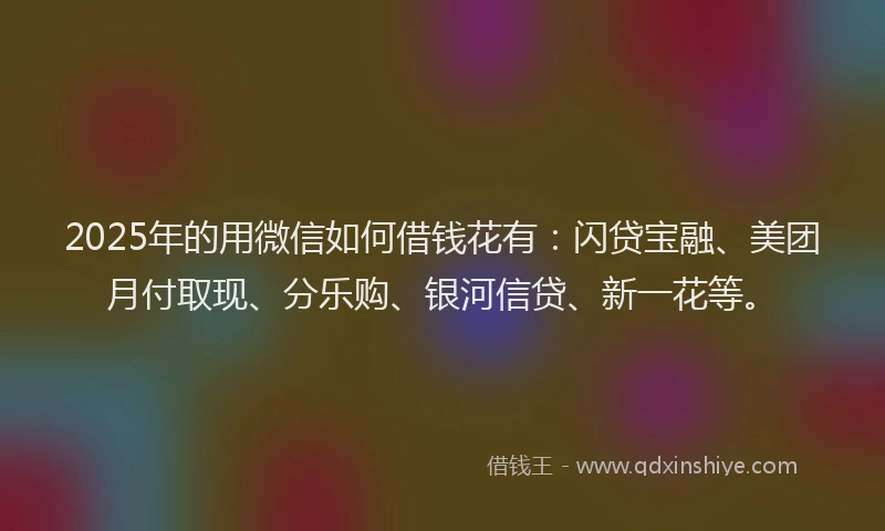 2025年的用微信如何借钱花有：闪贷宝融、美团月付取现、分乐购、银河信贷、新一花等。