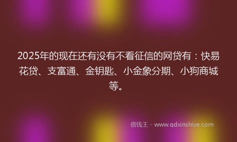 2025年的现在还有没有不看征信的网贷有：快易花贷、支富通、金钥匙、小金象分期、小狗商城等。