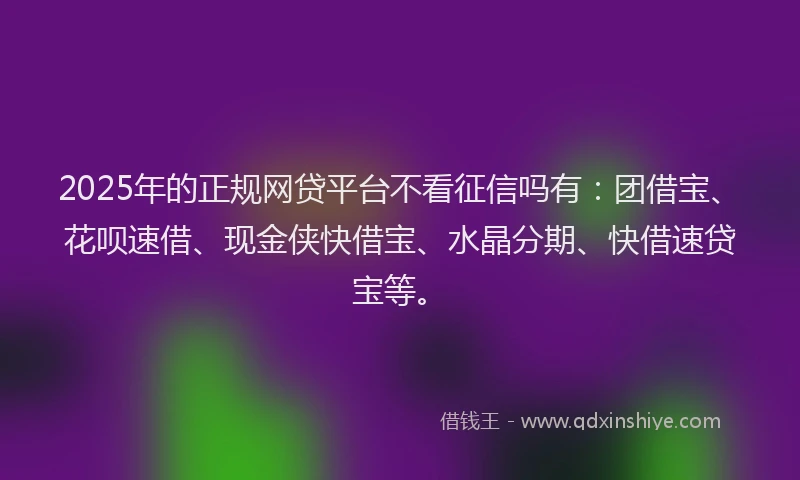 2025年的正规网贷平台不看征信吗有：团借宝、花呗速借、现金侠快借宝、水晶分期、快借速贷宝等。