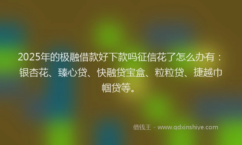 2025年的极融借款好下款吗征信花了怎么办有：银杏花、臻心贷、快融贷宝盒、粒粒贷、捷越巾帼贷等。