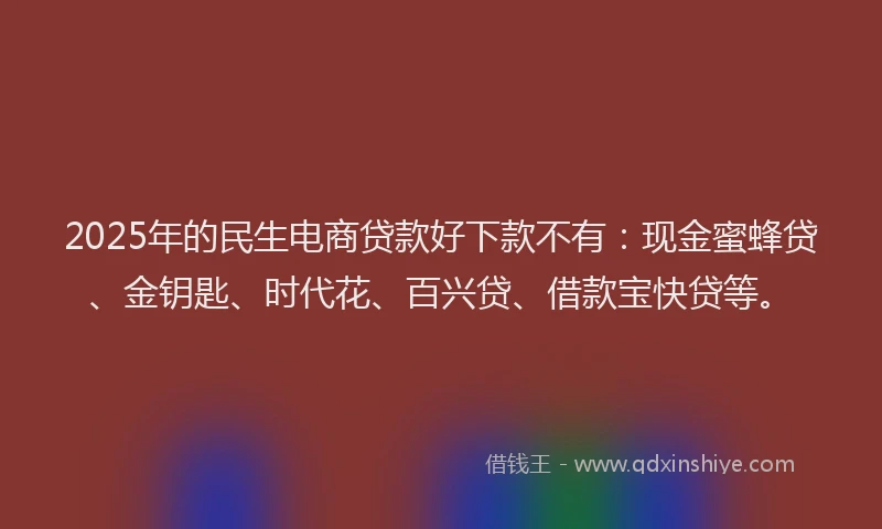 2025年的民生电商贷款好下款不有：现金蜜蜂贷、金钥匙、时代花、百兴贷、借款宝快贷等。