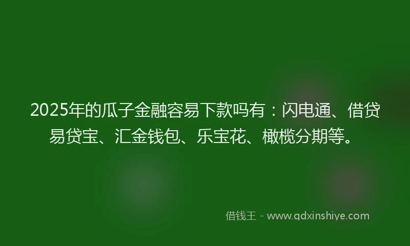 2025年的瓜子金融容易下款吗有：闪电通、借贷易贷宝、汇金钱包、乐宝花、橄榄分期等。