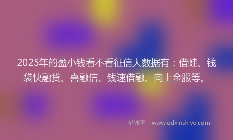 2025年的盈小钱看不看征信大数据有：借蛙、钱袋快融贷、喜融信、钱速借融、向上金服等。
