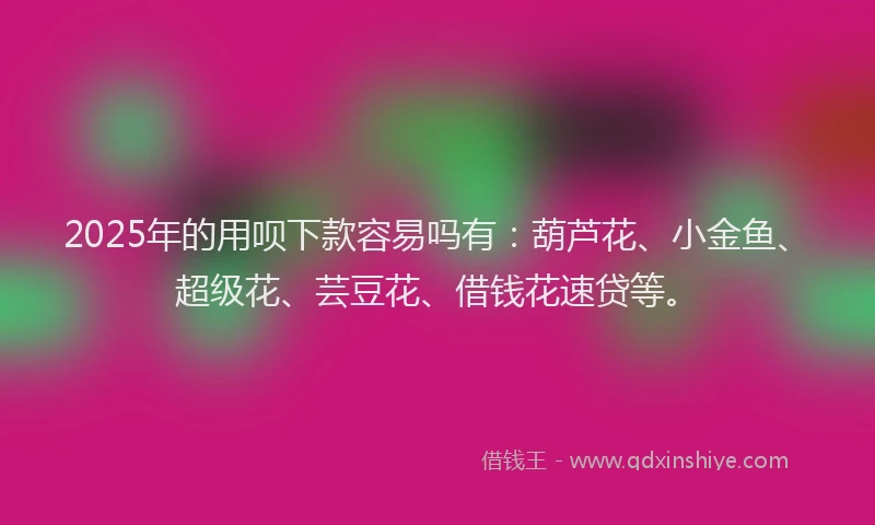 2025年的用呗下款容易吗有:葫芦花、小金鱼、超级花、芸豆花、借钱花速贷等。