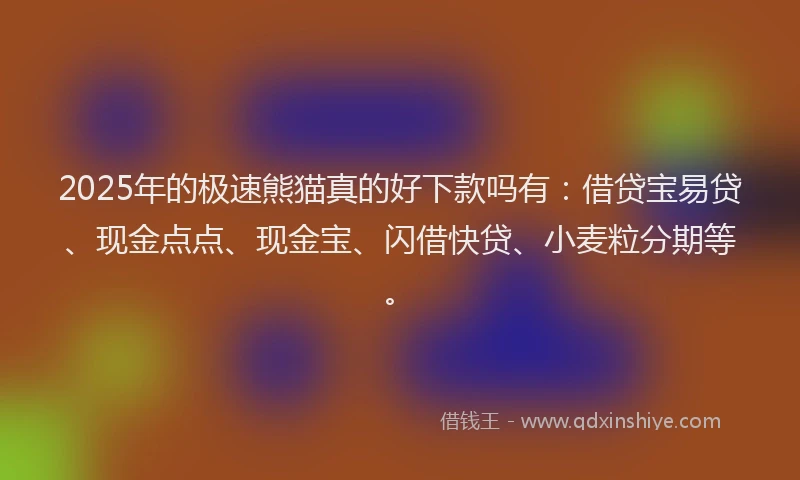 2025年的极速熊猫真的好下款吗有：借贷宝易贷、现金点点、现金宝、闪借快贷、小麦粒分期等。