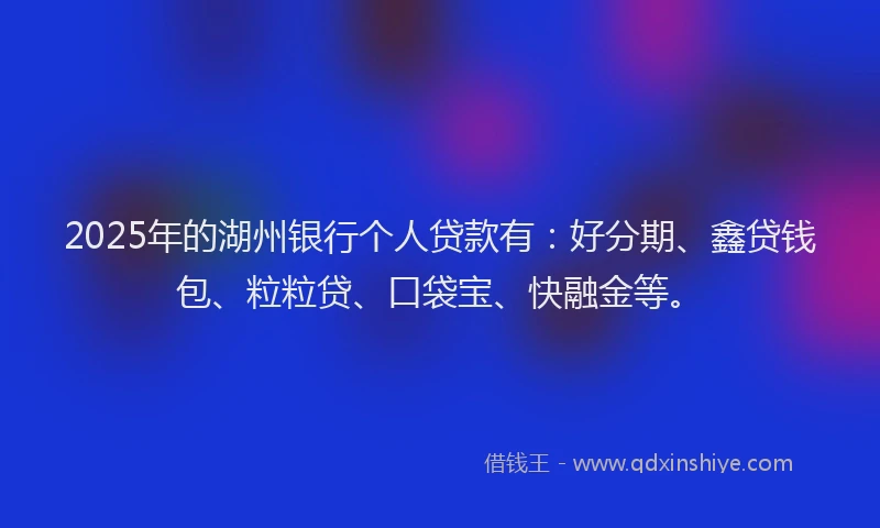 2025年的湖州银行个人贷款有：好分期、鑫贷钱包、粒粒贷、口袋宝、快融金等。