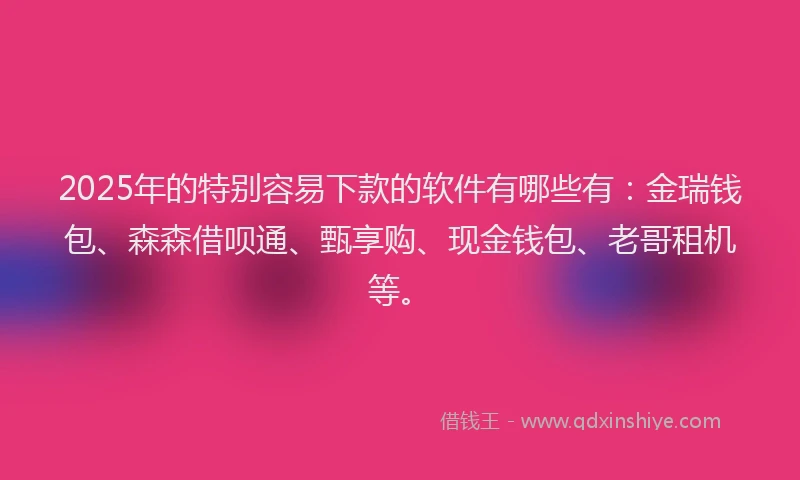 2025年的特别容易下款的软件有哪些有：金瑞钱包、森森借呗通、甄享购、现金钱包、老哥租机等。