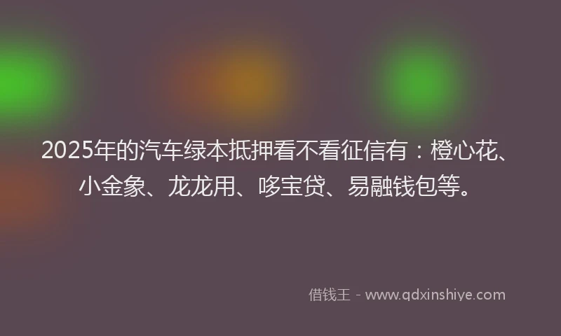 2025年的汽车绿本抵押看不看征信有：橙心花、小金象、龙龙用、哆宝贷、易融钱包等。
