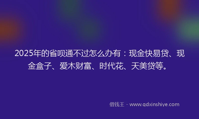 2025年的省呗通不过怎么办有：现金快易贷、现金盒子、爱木财富、时代花、天美贷等。