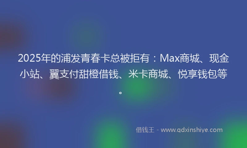 2025年的浦发青春卡总被拒有：Max商城、现金小站、翼支付甜橙借钱、米卡商城、悦享钱包等。