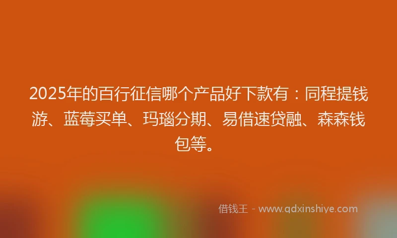 2025年的百行征信哪个产品好下款有：同程提钱游、蓝莓买单、玛瑙分期、易借速贷融、森森钱包等。