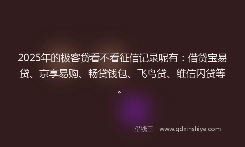 2025年的极客贷看不看征信记录呢有：借贷宝易贷、京享易购、畅贷钱包、飞鸟贷、维信闪贷等。