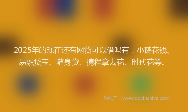 2025年的现在还有网贷可以借吗有：小鹅花钱、易融贷宝、随身贷、携程拿去花、时代花等。