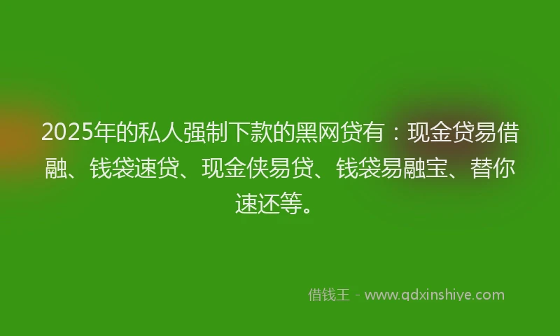 2025年的私人强制下款的黑网贷有：现金贷易借融、钱袋速贷、现金侠易贷、钱袋易融宝、替你速还等。