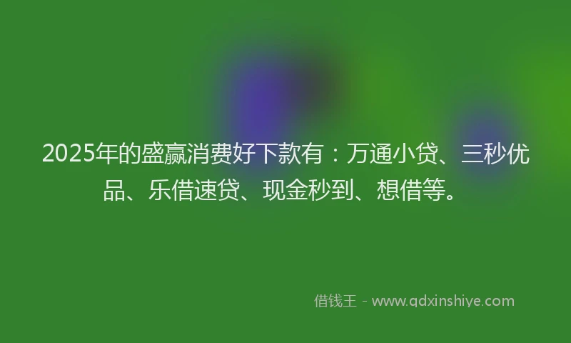 2025年的盛赢消费好下款有：万通小贷、三秒优品、乐借速贷、现金秒到、想借等。