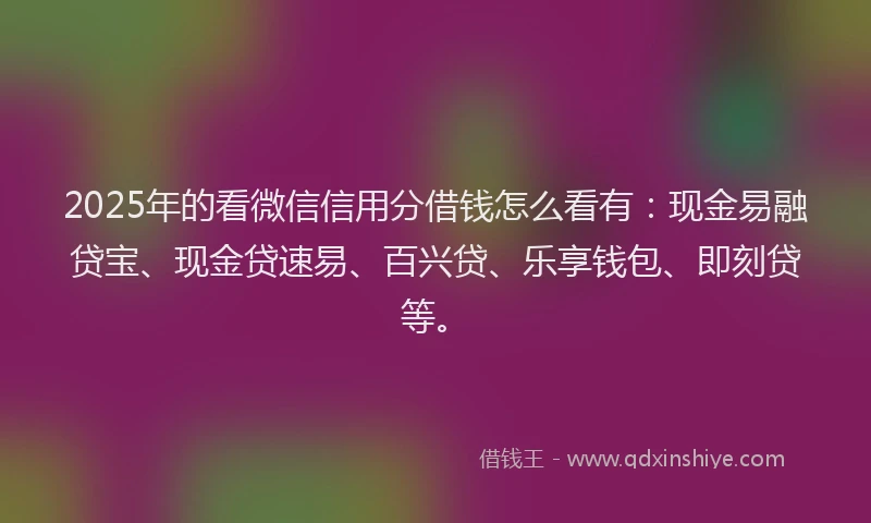 2025年的看微信信用分借钱怎么看有：现金易融贷宝、现金贷速易、百兴贷、乐享钱包、即刻贷等。