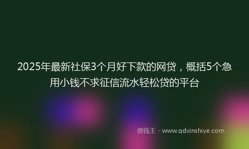 2025年最新社保3个月好下款的网贷，概括5个急用小钱不求征信流水轻松贷的平台